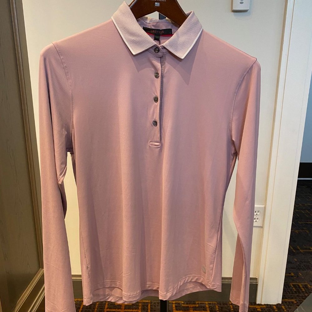 GREYSON SCARLETT LONG SLEEVE POLO WITH CROWLEY COLLAR